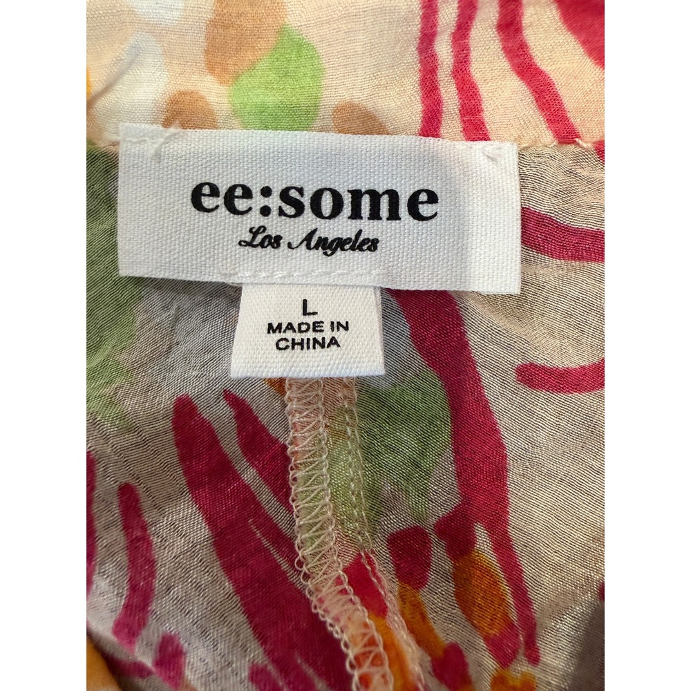 Ee:some Los Angeles Abstract Print Pintuck Blouse Multi-Color Boho Top Large - Picture 5 of 7